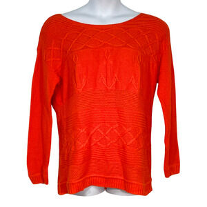 3-FOR-$30 Talbots Sz XL Pullover Sweater Boatneck Anchors Ropes Nautical Orange